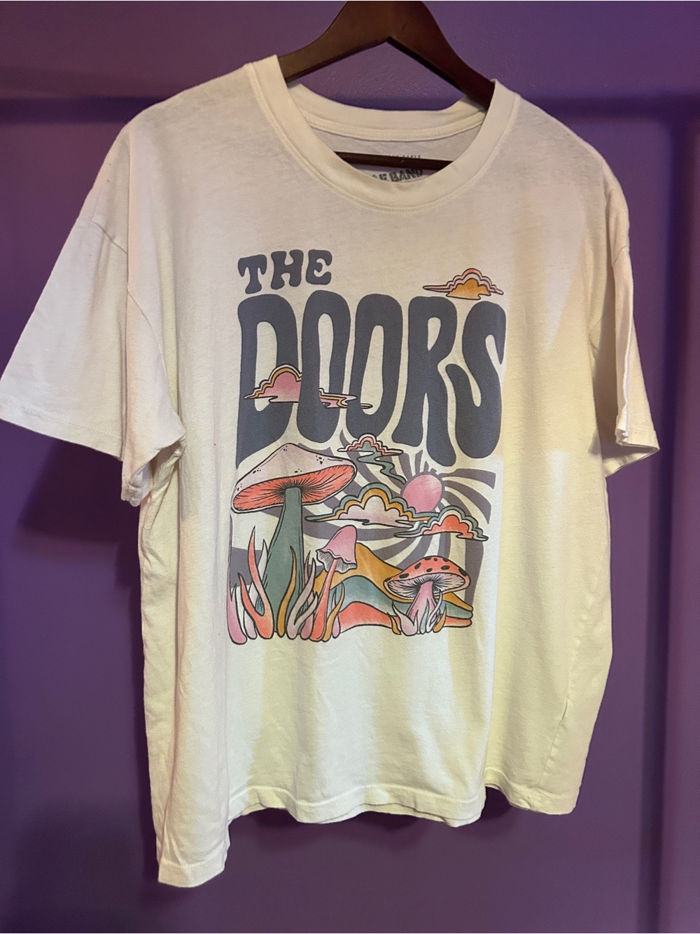 The Doors Graphic Tee in Cream with Retro Mushroom Print
